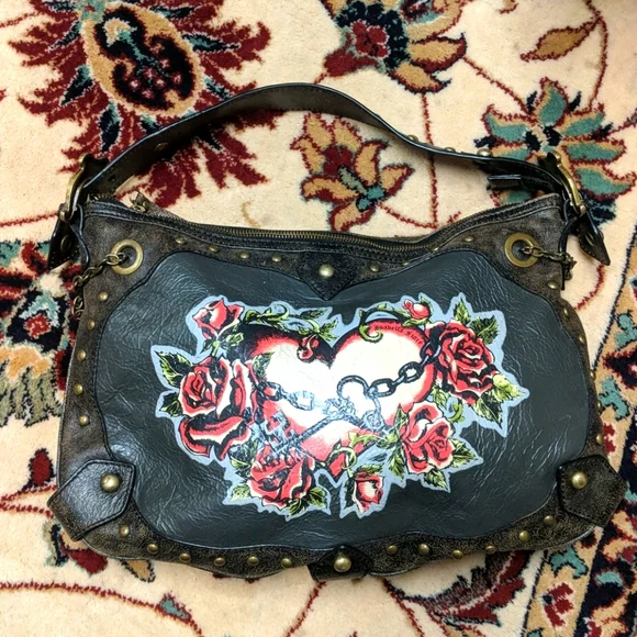 Isabella Fiore Chained Me Hearty Tattoo Distressed Leather Handbag - Picture 5 of 16